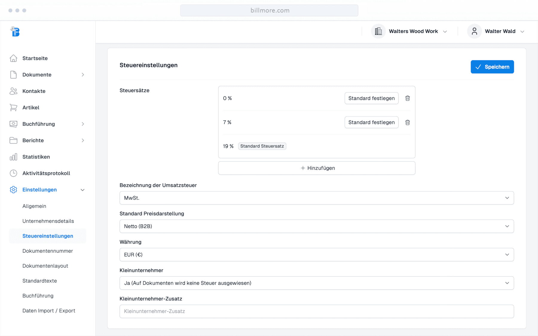 Kleinunternehmerregelung bei BillMore