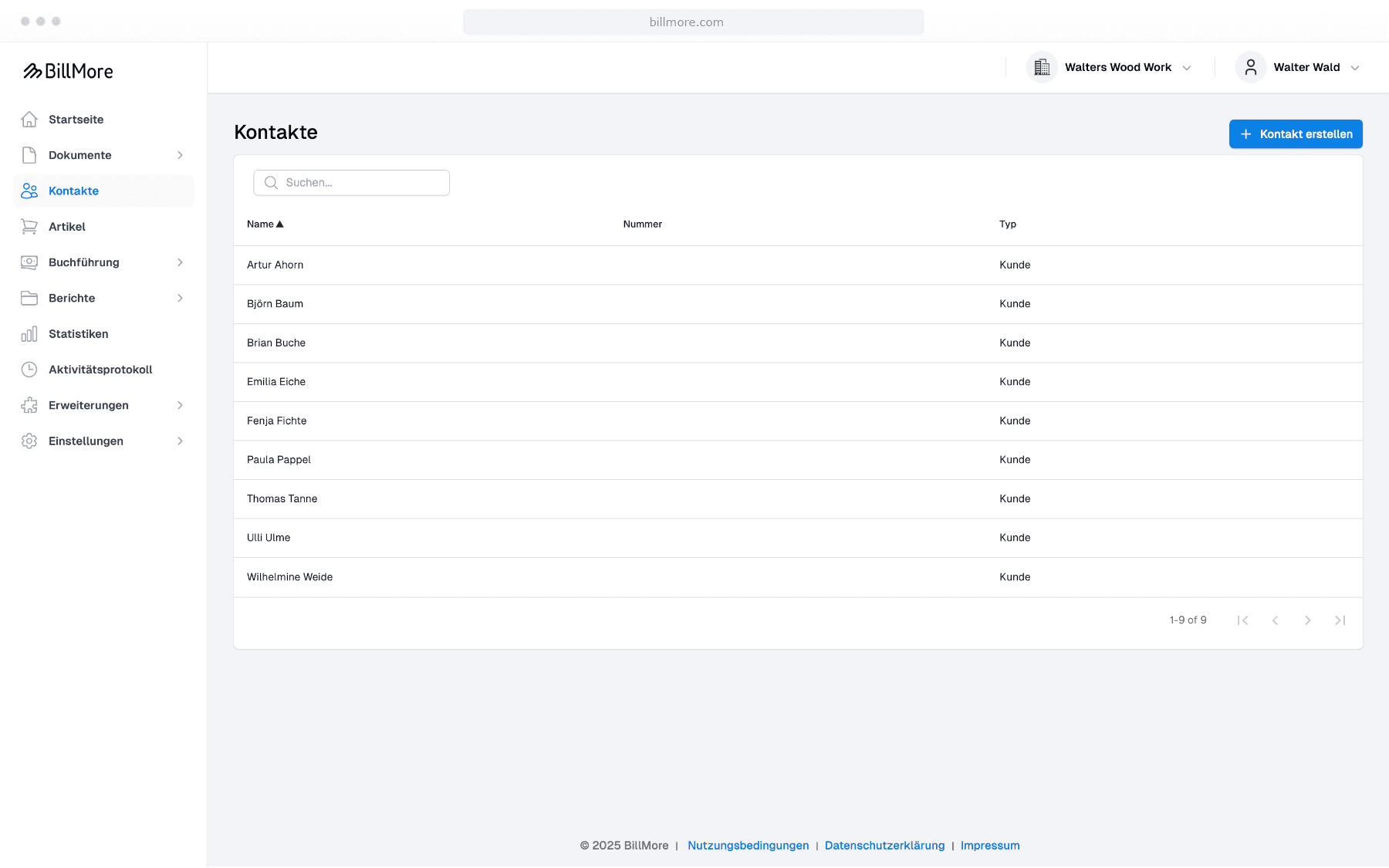 BillMore Rechnungssoftware für Handwerker - Kunden verwalten