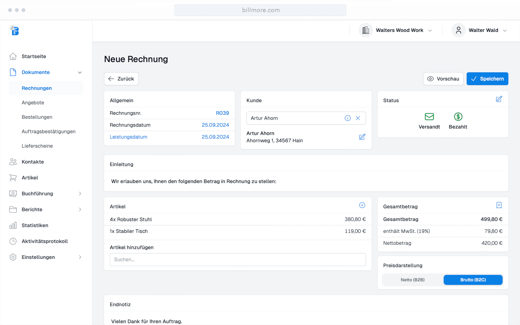 BillMore - Rechnungssoftware für Handwerker