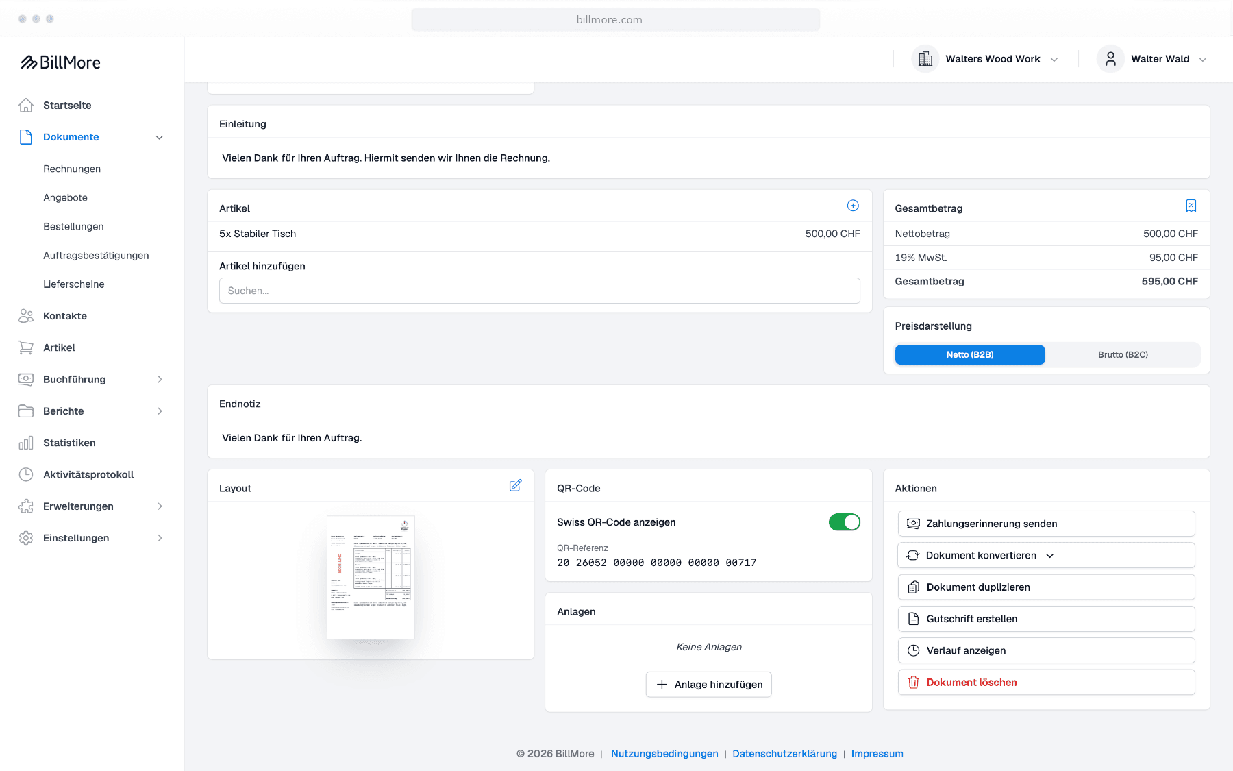 DATEV-Export in BillMore - Belegart und Zeitraum wählen